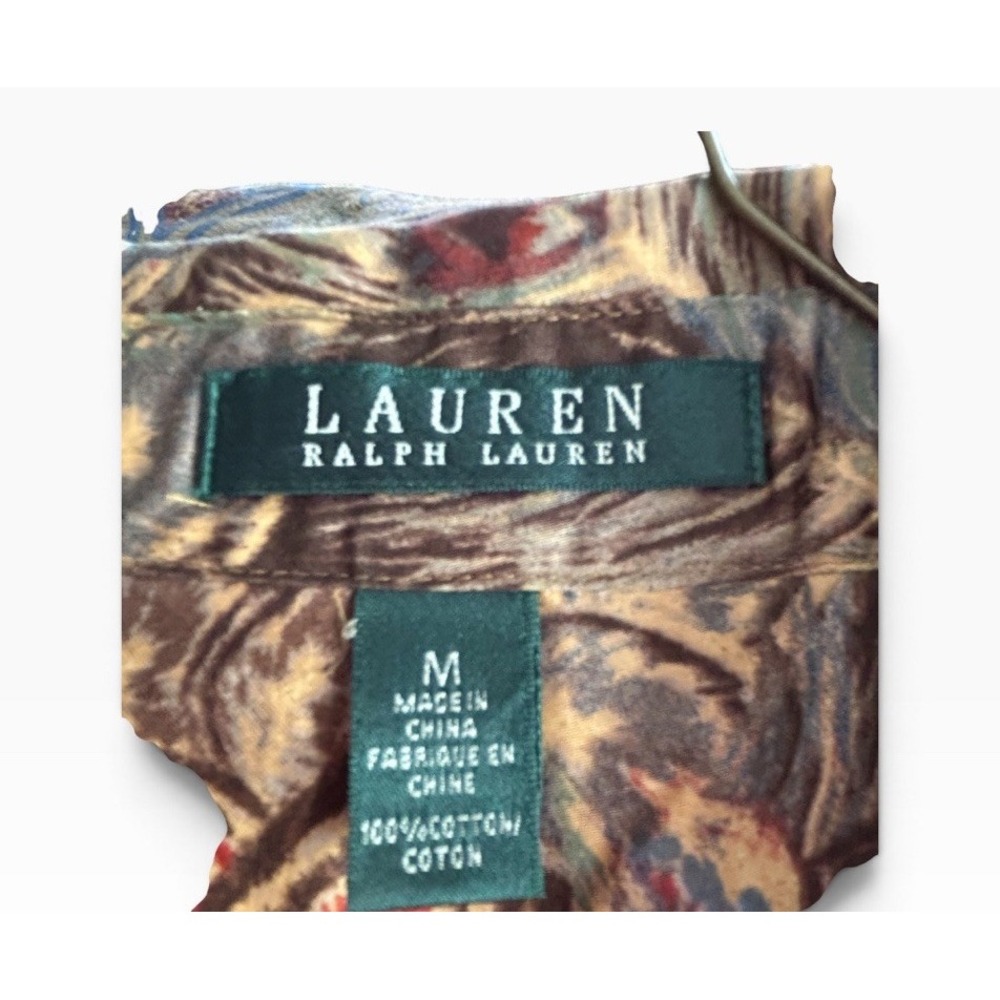 Vintage Lauren Ralph Lauren Women's M Peacock Feather Print Button Down Shirt - Picture 7 of 12